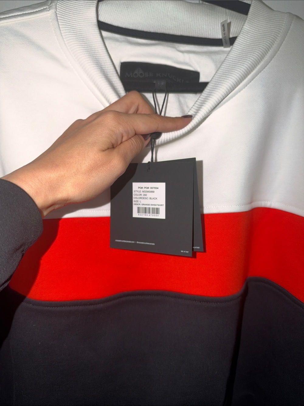 Moose Knuckles Colorblock Crewneck Sweatshirt in White/Red/Black
